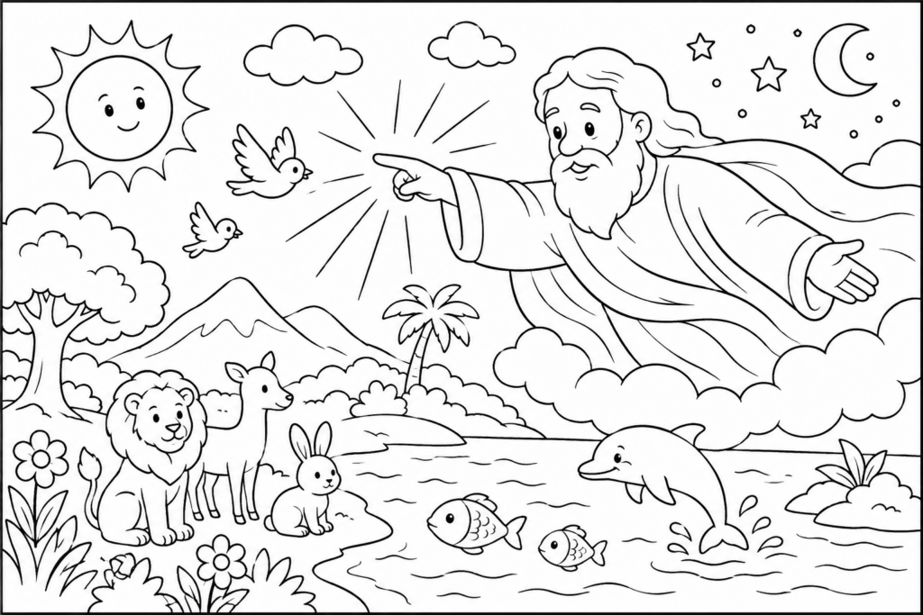 Dibujo para colorear de la Creacion de Dios