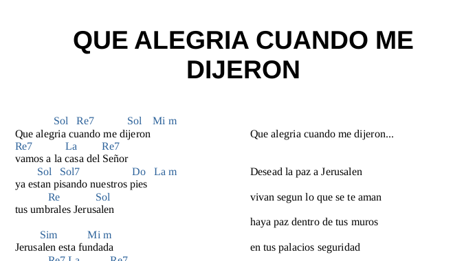 Que alegria cuando me dijeron Letra y Acordes PDF