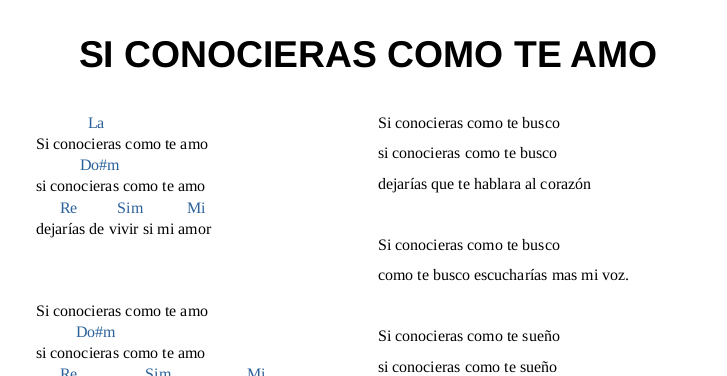 Si conocieras como te amo letra y acordes pdf
